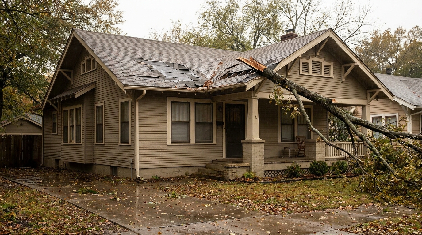 storm damaged house with FEMA disaster declaration selling options explained